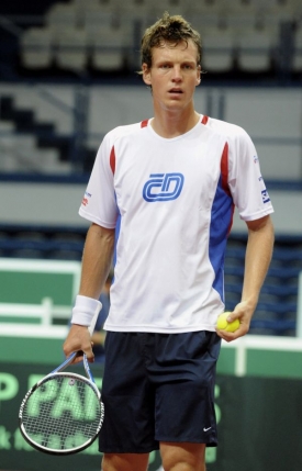 Tenista Tomáš Berdych na tréninké české reprezentace v Ostravě.