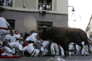 Encierro, Pamplona, červenec 2009.