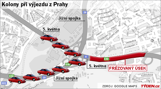 Komplikace na Jižní spojce vznikají v nájezdu na magistrálu.