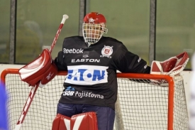 Hokejový brankář Dominik Hašek během tréninku extraligových Pardubic.