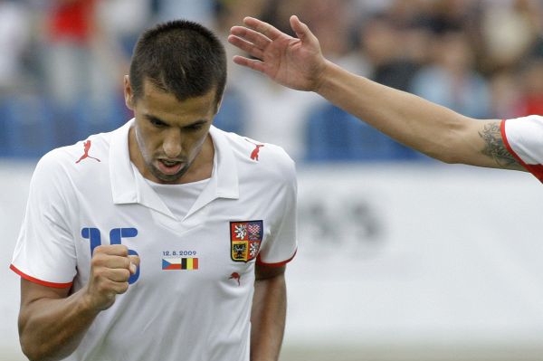 Milan Baroš během reprezentačního utkání s Belgií.