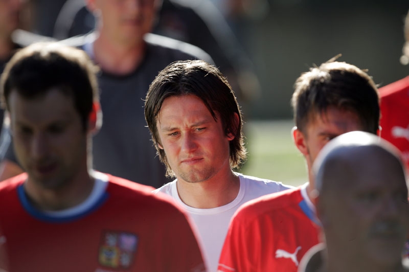 Tomáš Rosický na tréninku české fotbalové reprezentace.