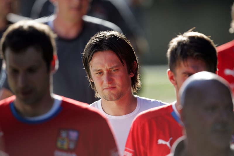 Tomáš Rosický na tréninku české fotbalové reprezentace.