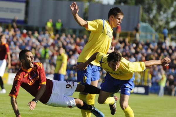 Svěřenci trenéra Kozáka v utkání Košic proti AS Řím. Svěřenci trenéra Kozáka v utkání Košic proti AS Řím.