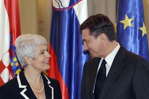 Šéfové vlád Chorvatska a Slovinska, Pahor a Kosorová.