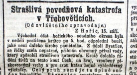 Stra&scaron;liv&aacute; povodňov&aacute; katastrofa v Třebovětic&iacute;ch.
