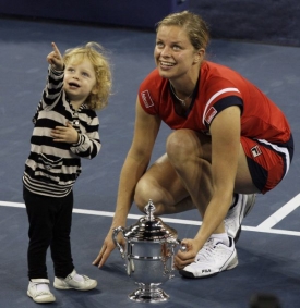 Kim Clijstersová s dcerou Jade po triumfu na US Open.