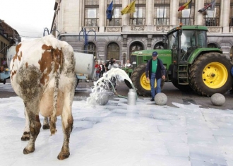 Protesty farm&aacute;řů v belgick&eacute;m Charleroi.