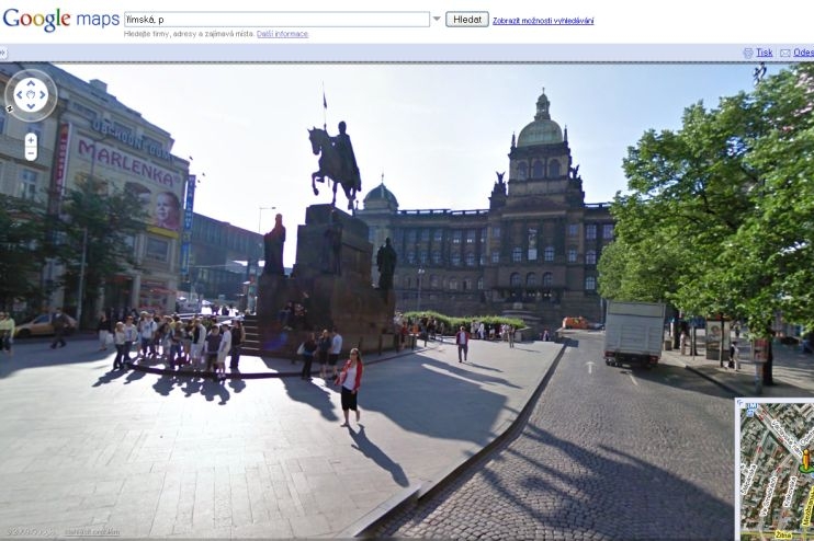 Václavské náměstí, jak ho můžete spatřit ve službě Street View. Václavské náměstí, jak ho můžete spatřit ve službě Street View.