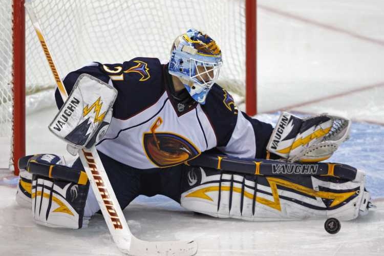 Ondřej Pavelec, brankář hokejistů Atlanty. Ondřej Pavelec, brankář hokejistů Atlanty.