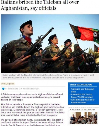 Článek z Timesů o údajných úplatcích Italů pro Taliban.