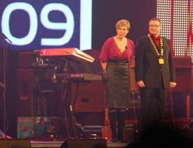 Kateřina Neumannová a primátor Liberce Jiří Kittner při zahájení MS.