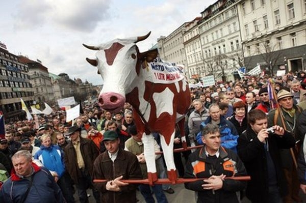 Zemědělci kvůli výkupním cenám mléka protestovali už v Praze.