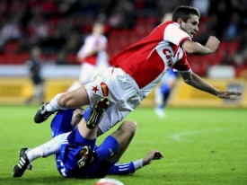 Momentka z utkání Slavia - Olomouc 1:2.