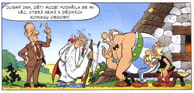 Autor mezi svými postavami: kreslíř Uderzo zcela vlevo.