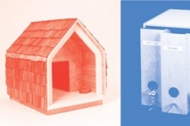 Architekti vytvořili pro výstavu psí boudy a ptačí budky. Architekti vytvořili pro výstavu psí boudy a ptačí budky.