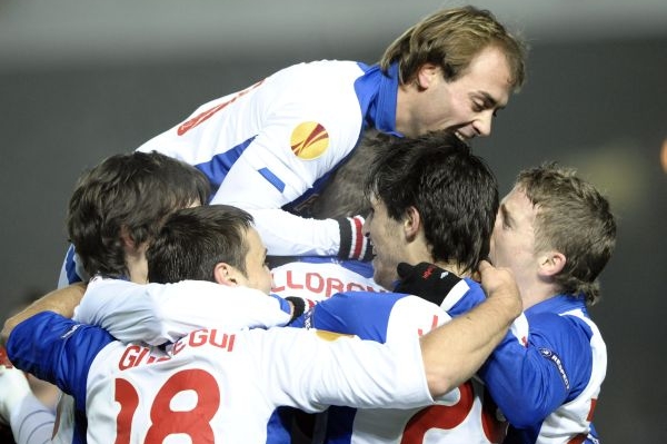 Gólová radost fotbalistů španělského Bilbaa.