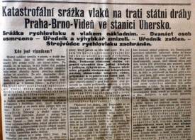 Noviny o katastrofě u Pardubic.