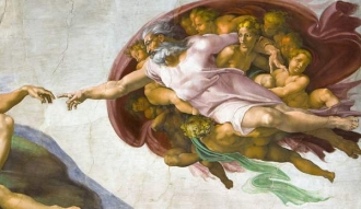 Bůh otec, Stvořitel, Hospodin, arabsky Alláh; Michelangelo, Vatikán.