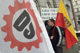 Před budovou soudu v Brně se shrom&aacute;ždilo asi deset př&iacute;znivců strany.