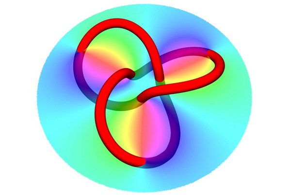 Hologram (barevný kruh) dokáže světelný paprsek zauzlovat.