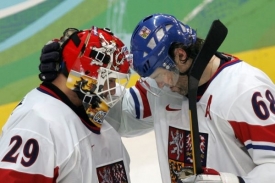 Tomáš Vokoun a Jaromír Jágr, dvě největší hvězdy souboje se Slováky.