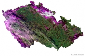 Družicový snímek MODIS se sněhovou pokrývkou z 29. prosince 2009.
