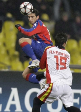 Momentka z utkání Ligy mistrů mezi CSKA Moskva - Sevilla.