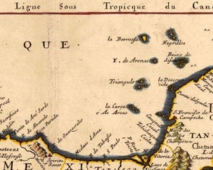 Ostrov Bermeja na 200 let star&eacute; mapě, nahoře vlevo.