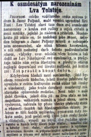 80. narozeniny Lva Tolstoje.