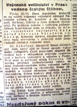 Vojenské velitelství v Praze vedeno českým štábem.