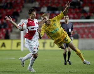 Momentka z utkání Poháru UEFA Slavia Praha - Vaslui.