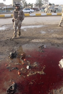 Americké kontrolní stanoviště, kde nedávno zabíjela bomba.