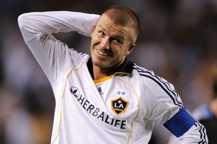 Anglický fotbalista ve službách  Los Angeles Galaxy David Beckham.
