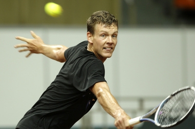 Tomáš Berdych při tréninku v Moskvě.