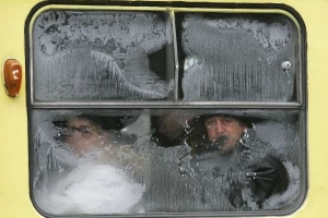 V tramvaji v Sarajevu je minus deset stupňů Celsia.