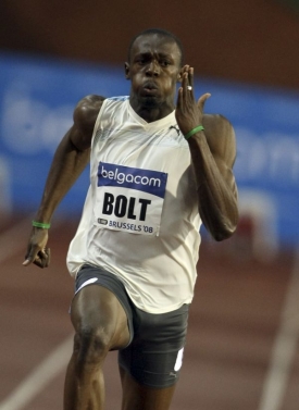 Usain Bolt vítězí v Bruselu.