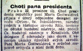 Vánoce 1948. Co dostala Marta Gottwaldová.