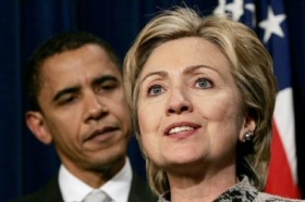 Barack Obama a Hillary Clintonová.