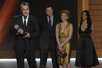 Danny Boyle (vlevo) s cenou kritiky pro nejlepšího režiséra.