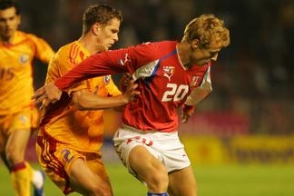 Jiří Jarošík v národním dresu v zápase proti Rumunsku.