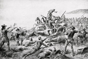 Dobové vyobrazení masakru u Wounded Knee.