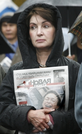 Z demonstrace k druh&eacute;mu v&yacute;roč&iacute; vraždy A. Politkovsk&eacute;