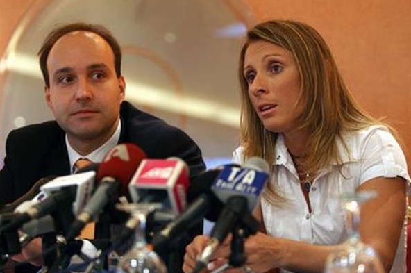 Dopingová hříšnice Ekaterini Thanuová na tiskové konferenci.