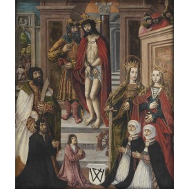 Pozdně gotick&yacute; obraz nazvan&yacute; Ecce homo s don&aacute;tory.