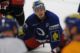 Patrik Eli&aacute;&scaron; na tr&eacute;ninku česk&eacute; hokejov&eacute; reprezentace.