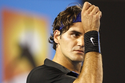 Poražený Roger Federer. Poražený Roger Federer.