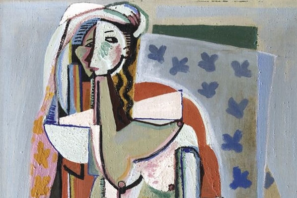 Emil Filla: Žena v křesle s knihou (výřez). Emil Filla: Žena v křesle s knihou (výřez).