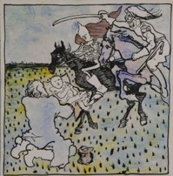 Emil Filla, Drang nach Osten, 1918, tu&scaron;, pap&iacute;r