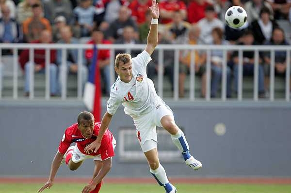 Momentka ze zápasu fotbalového Eura do 19 let Česko - Anglie 2:0.